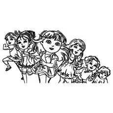 Dora along with Friends Running coloring page