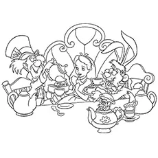 Tea Party at Wonderland Coloring Page 