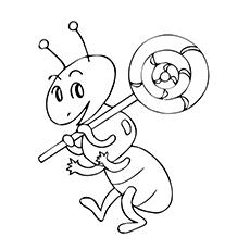 Ant holding lollipop coloring page