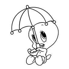 Baby Tweety Looney Playing with Umbrella Coloring Pages