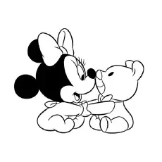 Baby Minnie Mouse with Teddy coloring page