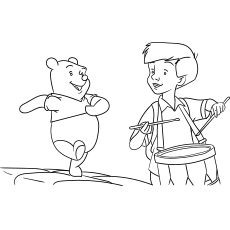 Boy Playing Drums and Winnie Following coloring page