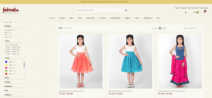 Best online clothing sites for kids in India, FabIndia.