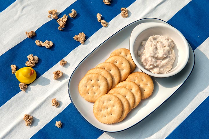 Fish spread with crackers, snack for toddlers