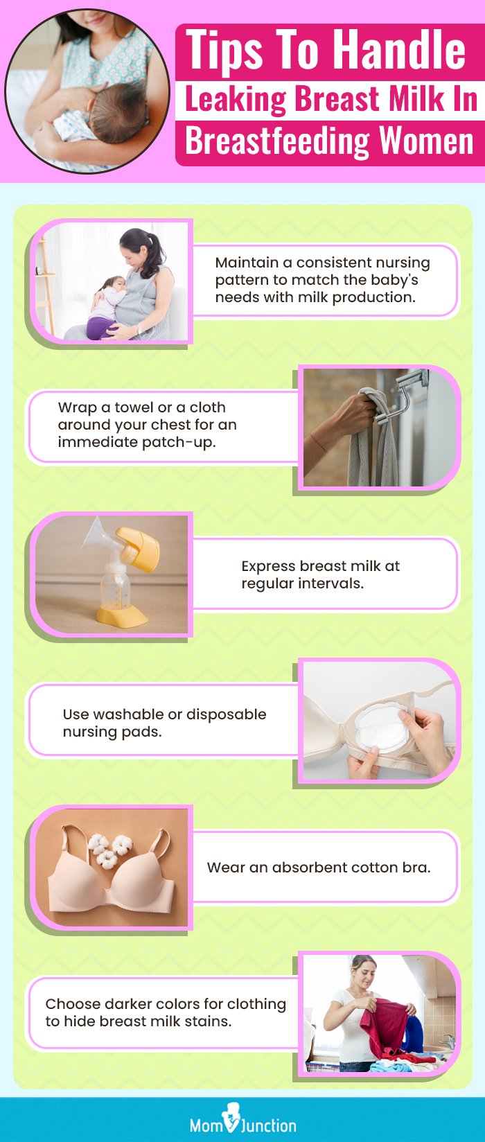 tips to handle leaking breast milk in breastfeeding women (infographic)