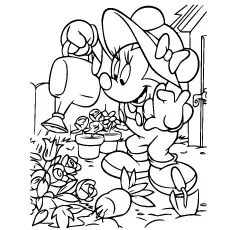 Minnie Mouse Watering Plants coloring page