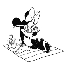 Minnie Mouse at Beach Sheet to Color