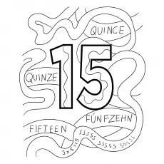 Number 15 in different Languages Coloring page_image