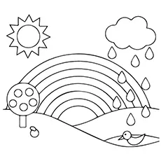 Rainbow and rain coloring page