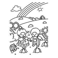 Rainbow in monchichi land coloring page