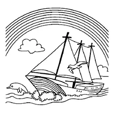 Rainbow over the sea coloring page