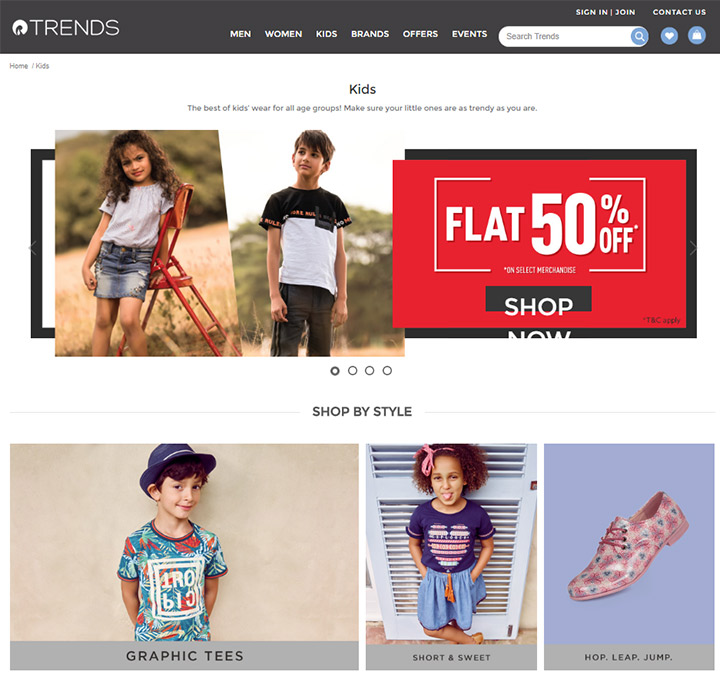 Best online clothing sites for kids in India, Reliance Trends