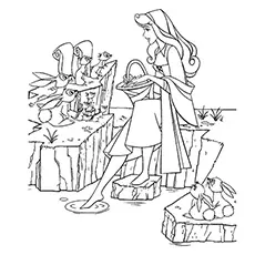 Aurora Talking To Rabbits And Squirrels coloring page