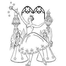 Coloring Page of Ballet Dancing Fairy with Friends