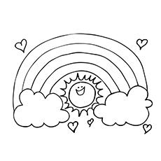 simple coloring page for kids of a rainbow and a sun. cute and easy design  that you can print on standard A4 paper Stock Illustration