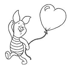 winnie the pooh holding the heart balloon in hand coloring page