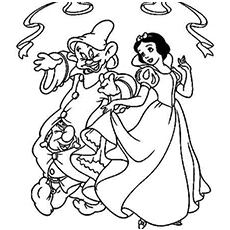 Dopey Dancing with Dwarfs Coloring Pages