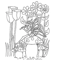 Fairy Perched Sitting and Playing Flute coloring page