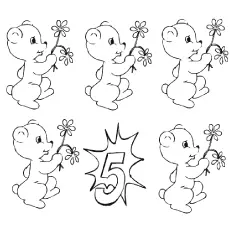 Five Cute Teddies coloring page