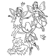 Three Flying Fairies coloring page