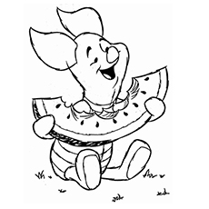 Winnie the pooh piglet eating watermelon coloring page