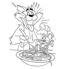 Jerry tied with noodles coloring page