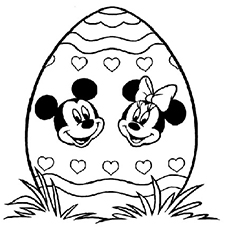 Minnie and Mickey Face on Easter Egg coloring page