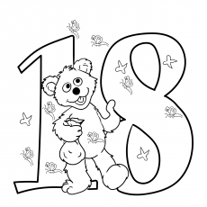 Number 18 and baby bear coloring page