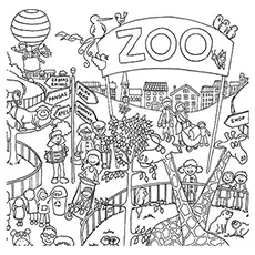 People Watching Animals in zoo coloring page