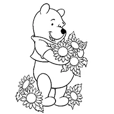 Winnie the pooh collecting flowers coloring page