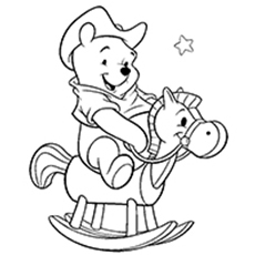 Winnie the pooh riding the toy horse coloring page