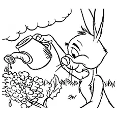 Winnie the pooh rabbit watering the plants coloring page