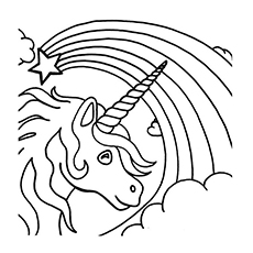 Rainbow and the unicorn coloring page