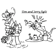 Tom and jerry fight coloring page