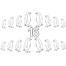 Sixteen Penguins coloring page