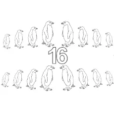 Sixteen Penguins coloring page