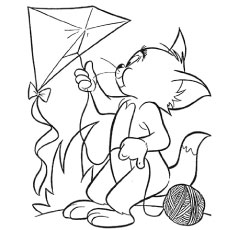 Tom flying kite coloring page