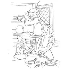 Snow White and Dwarfs Washing the Plates coloring page