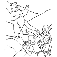 The playful zoo bear with kids coloring page