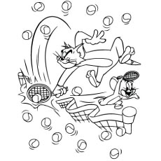 Tom and jerry playing tennis coloring page