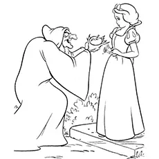Witch giving Apple to Snow White coloring page