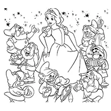 Snow White and Seven Dwarfs Dancing coloring page