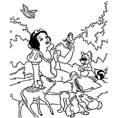 Snow White The Animals Lover having Fun coloring page