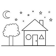 House and Tree in Shapes Coloring Pages Free_image