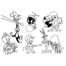 Coloring Page of Tweety with Looney Tunes Characters