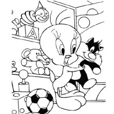 Tweety with Stuffed Sylvester Coloring Sheet_image