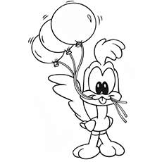 Looney Tunes Baby Roadrunner Holding Balloons Coloring Pages