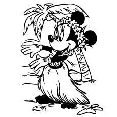 Coloring Sheet of Minnie Mouse as a Hula Dancer