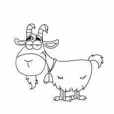 A goat carttoon character on a coloring page