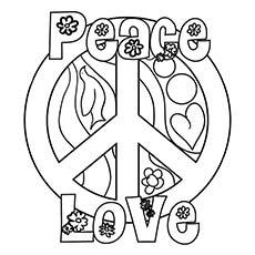 Sign of Peace Love and Flowers Coloring Page